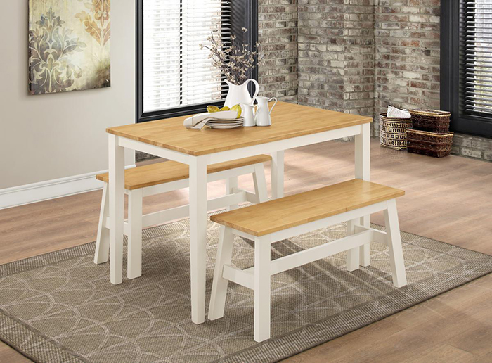 Washington Rubber Wood Dining Set With benches In White Finish - Click Image to Close
